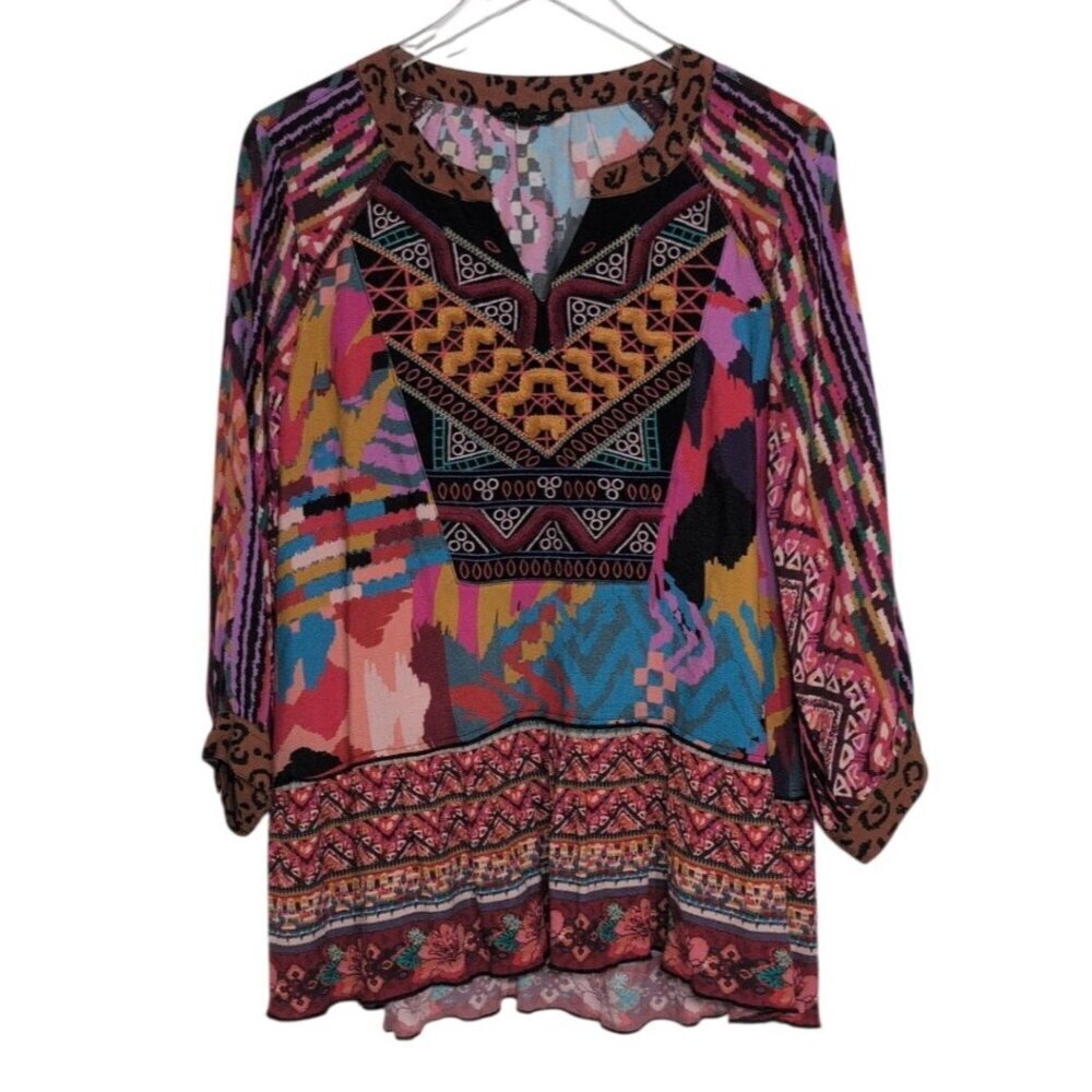 John Mark Artsy Shirt Womens Size Small Colorful Embroidered Boho Oversized